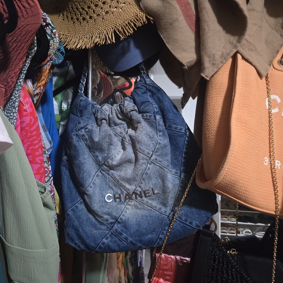 CHANEL Handbags - Chanel Quilted Blue Denim Shoulder Bag W/clutch